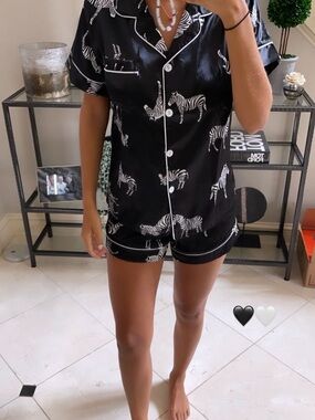 Black Zebra Print Satin Pajama Set
